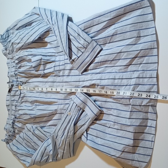 Tibi Blue Stripe Off The Shoulder Fitted Tunic Style Button Down Top A21 - Picture 2 of 8